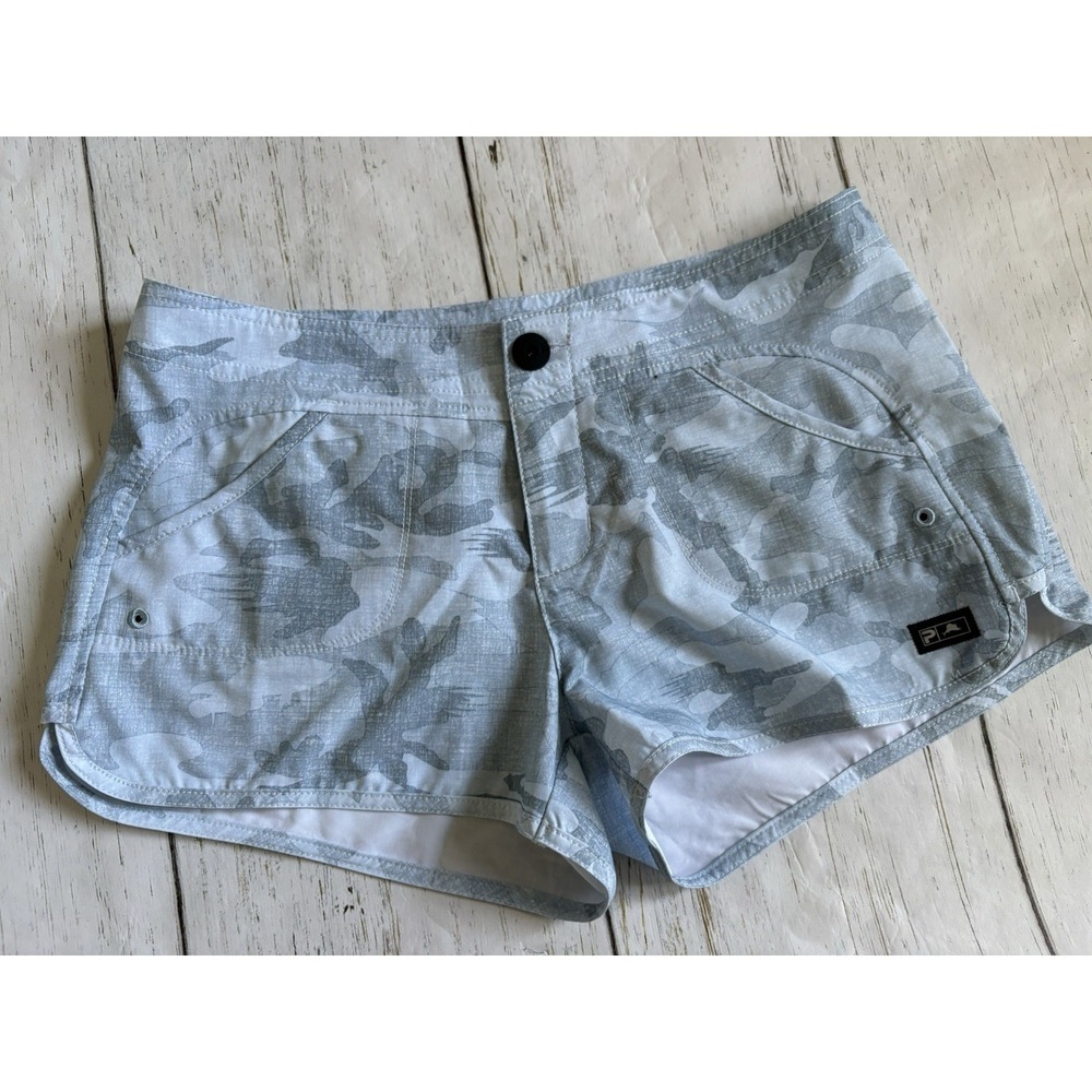 Pelagic Shorts Women's blue Camo Moana Open Seas Hybrid Fish Board Surf Swim